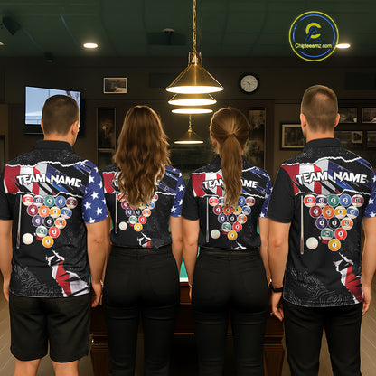 Custom Grunge American Flag Billiard Shirt For Men, Patriotic Pool Team Jersey Polo & 1/4 Zip TDM5927