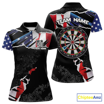 Custom Grunge American Flag Darts Shirt For Women, Patriotic Darts Team Jersey Polo & 1/4 Zip TDM5929