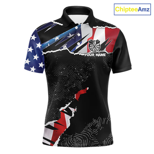American Flag Aim Shoot Swear Repeat Darts Shirt For Men Custom Darts Jersey Team Polo & 1/4 Zip TDM5930