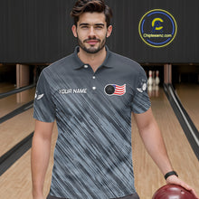 Load image into Gallery viewer, Personalized US Flag Grey Bowling Shirt For Men, Patriotic Bowling Team Jersey Polo &amp; 1/4 Zip TDM6087