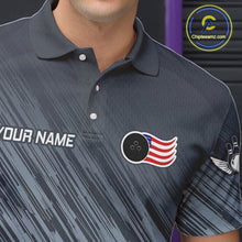 Load image into Gallery viewer, Personalized US Flag Grey Bowling Shirt For Men, Patriotic Bowling Team Jersey Polo &amp; 1/4 Zip TDM6087
