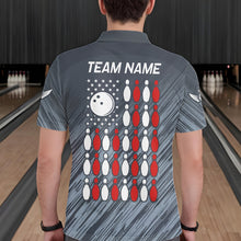 Load image into Gallery viewer, Personalized US Flag Grey Bowling Shirt For Men, Patriotic Bowling Team Jersey Polo &amp; 1/4 Zip TDM6087