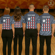Load image into Gallery viewer, Personalized US Flag Grey Bowling Shirt For Men, Patriotic Bowling Team Jersey Polo &amp; 1/4 Zip TDM6087