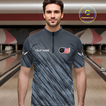 Load image into Gallery viewer, Personalized US Flag Grey Bowling Shirt For Men, Patriotic Bowling Team Jersey Polo &amp; 1/4 Zip TDM6087