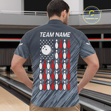 Load image into Gallery viewer, Personalized US Flag Grey Bowling Shirt For Men, Patriotic Bowling Team Jersey Polo &amp; 1/4 Zip TDM6087