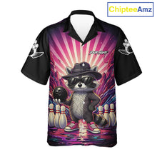 Load image into Gallery viewer, Pink Funny Raccoon Hawaiian Bowling Shirt For Women Custom Graffiti Bowling Team Jersey TDM6092