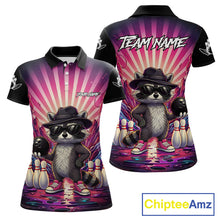 Load image into Gallery viewer, Pink Funny Raccoon Bowling Jersey For Women Custom Graffiti Bowling Shirt Team Polo &amp; 1/4 Zip TDM6092