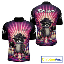 Load image into Gallery viewer, Pink Funny Raccoon Bowling Jersey For Men Custom Graffiti Bowling Shirt Team Polo &amp; 1/4 Zip TDM6092