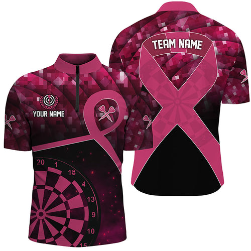 Pink Ribbon Breast Cancer Awareness Darts Shirt For Men Custom Breast Cancer Shirts For Darts Lover TDM2507