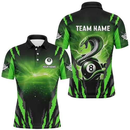 Personalized Thunder Lightning Cobra Snake Men Billiard Shirt, 8 Ball Billiard Team Jerseys |Green TDM2750