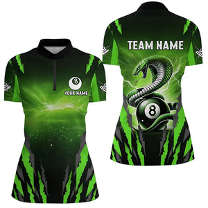 Personalized Thunder Lightning Cobra Snake Women Billiard Shirt, 8 Ball Billiard Team Jerseys |Green TDM2750