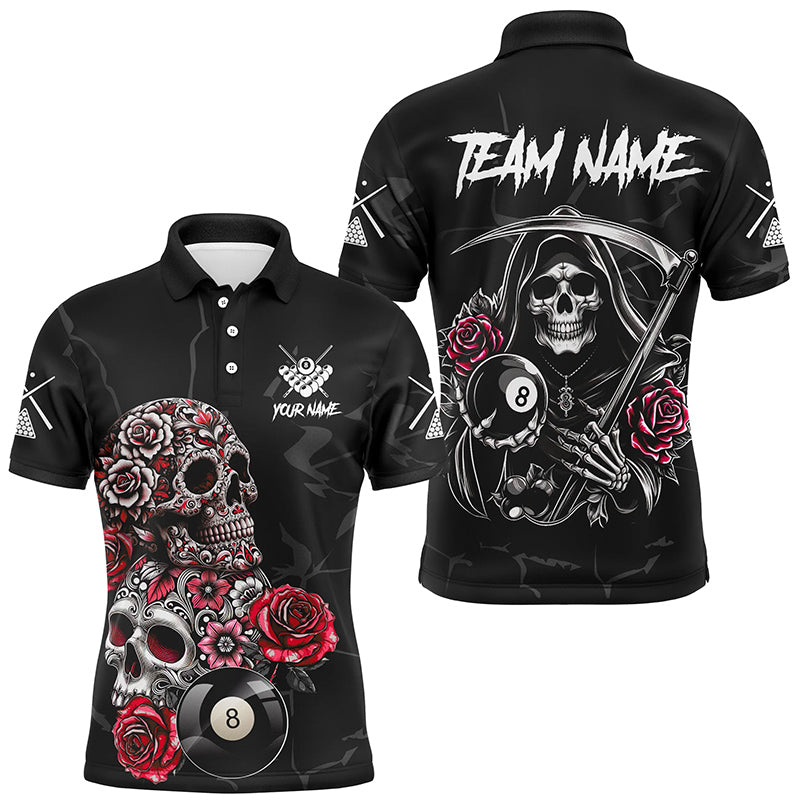 Personalized Red Funny Skull Roses 8 Ball Billiard Shirts For Men Custom Pool Team Shirts Designs TDM2755