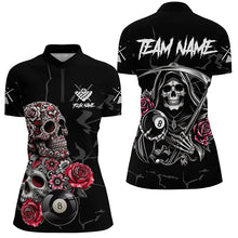 Load image into Gallery viewer, Personalized Red Funny Skull Roses 8 Ball Billiard Shirts For Women Custom Pool Team Shirts Designs TDM2755