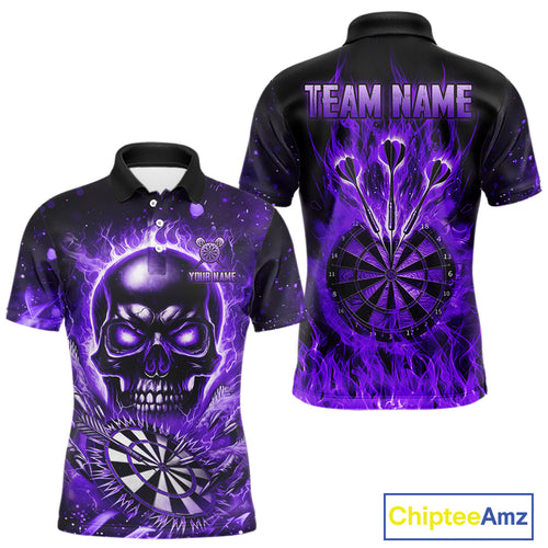 Purple Flame Skull Dartboard Shirt For Men Custom Darts League Team Jersey Polo & Quarter Zip TDM5009