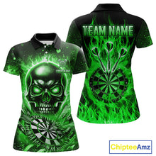Load image into Gallery viewer, Green Flame Skull Dartboard Shirt For Women Custom Darts League Team Jersey Polo &amp; Quarter Zip TDM5010