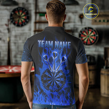 Load image into Gallery viewer, Blue Flaming Skull Dartboard Shirt For Men Custom Darts League Team Jersey Polo &amp; Quarter Zip TDM5011