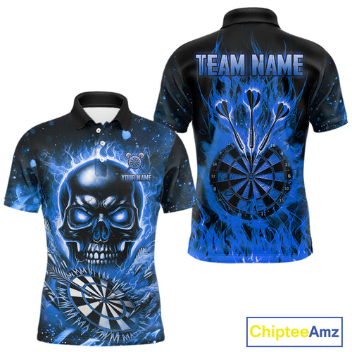 Blue Flaming Skull Dartboard Shirt For Men Custom Darts League Team Jersey Polo & Quarter Zip TDM5011