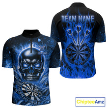 Load image into Gallery viewer, Blue Flaming Skull Dartboard Shirt For Men Custom Darts League Team Jersey Polo &amp; Quarter Zip TDM5011