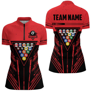 Personalized Red Billiard 8 Ball Rack Polo & Quarter-Zip Shirts For Women Best Billiard Team Jerseys TDM2999