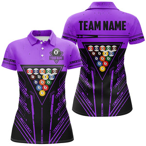 Personalized Purple Billiard 8 Ball Rack Polo & Quarter-Zip Shirts For Women, Billiard Team Jerseys TDM3001