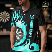 Load image into Gallery viewer, Black And Turquoise Flame Light Darts Polo &amp; 1/4 Zip For Men Custom Darts League Team Jersey TDM5479