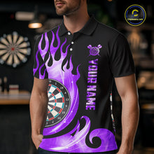 Load image into Gallery viewer, Black And Purple Custom Flame Light Darts Polo &amp; 1/4 Zip For Men, Darts League Team Jersey TDM5480