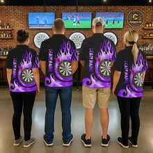 Load image into Gallery viewer, Black And Purple Custom Flame Light Darts Polo &amp; 1/4 Zip For Men, Darts League Team Jersey TDM5480