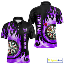 Load image into Gallery viewer, Black And Purple Custom Flame Light Darts Polo &amp; 1/4 Zip For Men, Darts League Team Jersey TDM5480