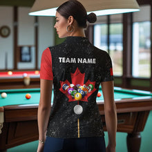 Load image into Gallery viewer, Custom Black Grunge Canada Flag 8 Ball &amp; 9 Ball Billiard Shirts For Women, Patriotic Billiard Jerseys TDM3434