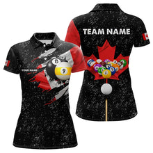 Load image into Gallery viewer, Custom Black Grunge Canada Flag 8 Ball &amp; 9 Ball Billiard Shirts For Women, Patriotic Billiard Jerseys TDM3434