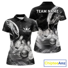 Load image into Gallery viewer, Black And White Custom Eagle Smoke Bowling Shirt For Women, Bowling Team Jersey Polo &amp; 1/4 Zip TDM6356