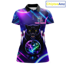 Load image into Gallery viewer, Neon Blue Purple Custom Panther Bowling Shirt For Women, Glowing Bowling Team Jersey Polo &amp; 1/4 Zip TDM6358