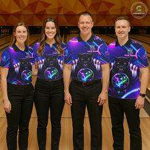 Load image into Gallery viewer, Neon Blue Purple Custom Panther Bowling Shirt For Women, Glowing Bowling Team Jersey Polo &amp; 1/4 Zip TDM6358