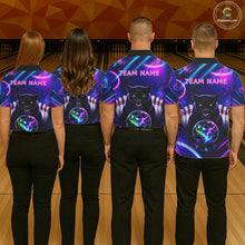 Load image into Gallery viewer, Neon Blue Purple Custom Panther Bowling Shirt For Women, Glowing Bowling Team Jersey Polo &amp; 1/4 Zip TDM6358