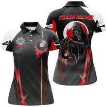 Load image into Gallery viewer, Funny Death Skeleton Ball 8 Fire  Custom Women Billiard Shirts, Best 8 Ball Pool Jerseys |Red TDM2034
