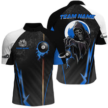 Load image into Gallery viewer, Funny Death Skeleton Ball 8 Fire Custom Men Billiard Shirts, Best 8 Ball Pool Jerseys |Blue TDM2035