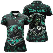 Load image into Gallery viewer, Turquoise Funny Death Skeleton 8 Ball Pool Women Billiard Shirts Custom Lightning Billiard Jerseys TDM2040