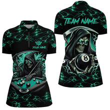 Load image into Gallery viewer, Turquoise Funny Death Skeleton 8 Ball Pool Women Billiard Shirts Custom Lightning Billiard Jerseys TDM2040