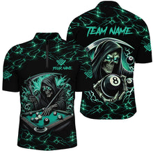 Load image into Gallery viewer, Turquoise Funny Death Skeleton 8 Ball Pool Men Billiard Shirts Custom Lightning Billiard Jerseys TDM2040