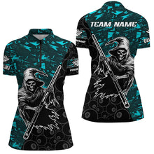 Load image into Gallery viewer, Personalized Cyan Abstract Death Skeleton Women Billiard Shirts, Halloween Scary Billiard Jerseys TDM2760