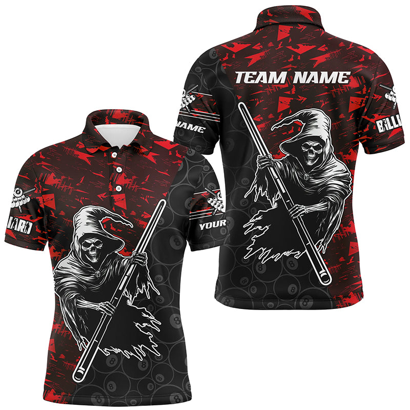 Personalized Red Abstract Death Skeleton Men Billiard Shirts, Halloween Scary Billiard Jerseys TDM2761