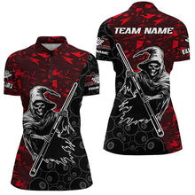 Load image into Gallery viewer, Personalized Red Abstract Death Skeleton Women Billiard Shirts, Halloween Scary Billiard Jerseys TDM2761