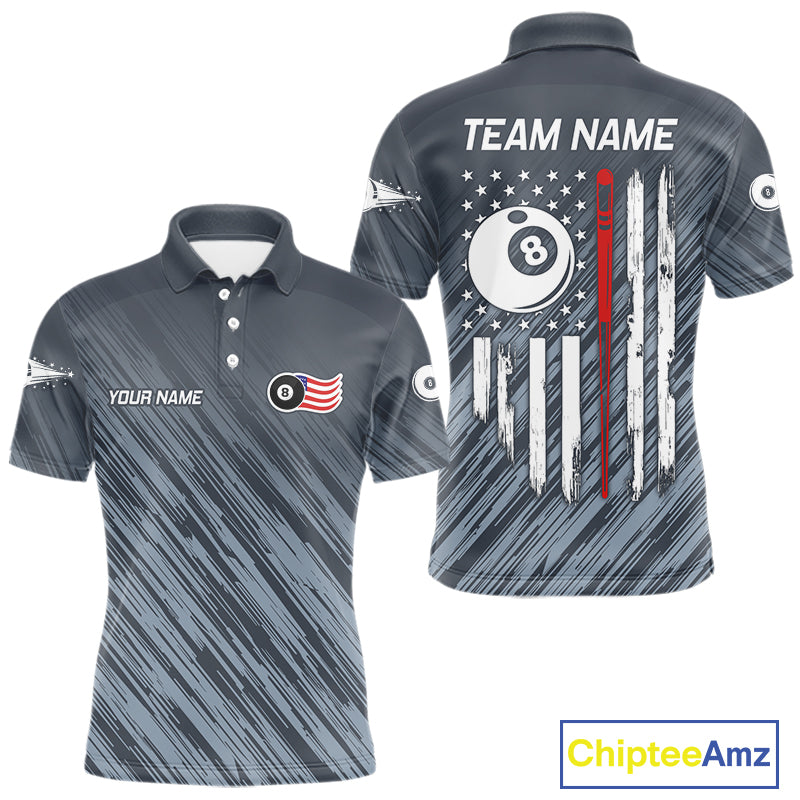 Personalized Billiard US Flag 8 Ball Pool Shirt For Men, Billiard Team Jersey Polo & 1/4 Zip TDM5217