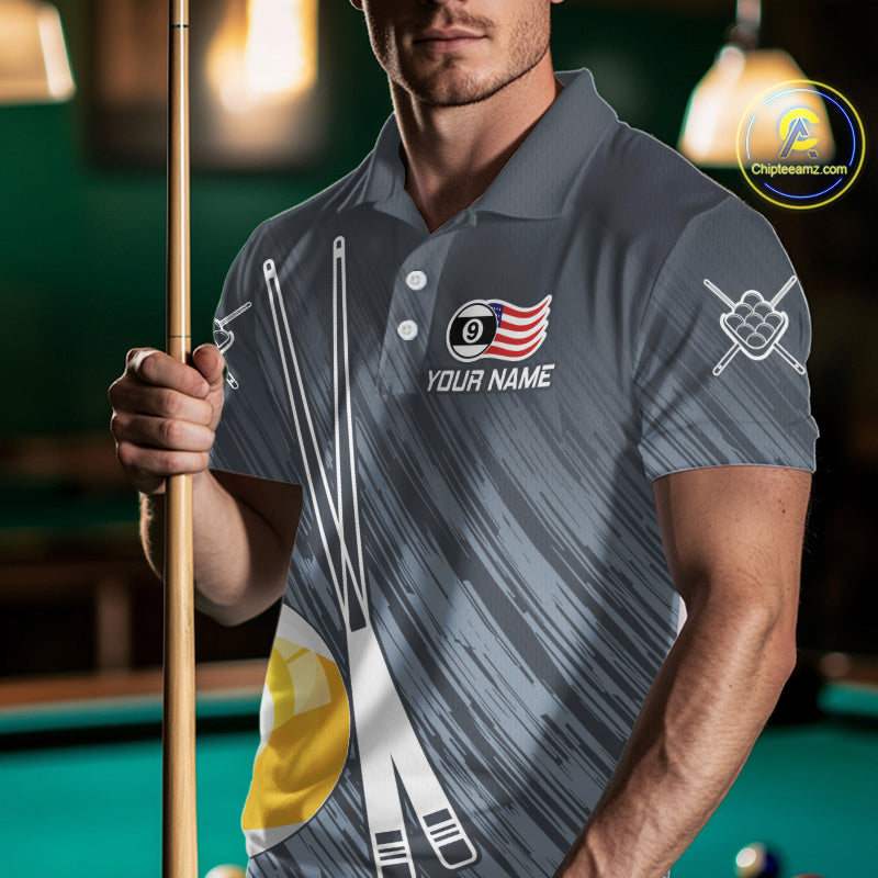 Personalized Billiard US Flag 9 Ball Pool Shirt For Men, Billiard Team Jersey Polo & 1/4 Zip TDM5218