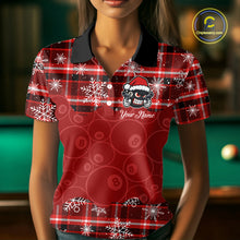 Load image into Gallery viewer, Funny Santa 8 Ball Pool Women&#39;s Billiard Shirt Custom Red Plaid Snowflake Christmas Billiard Jersey TDM5223