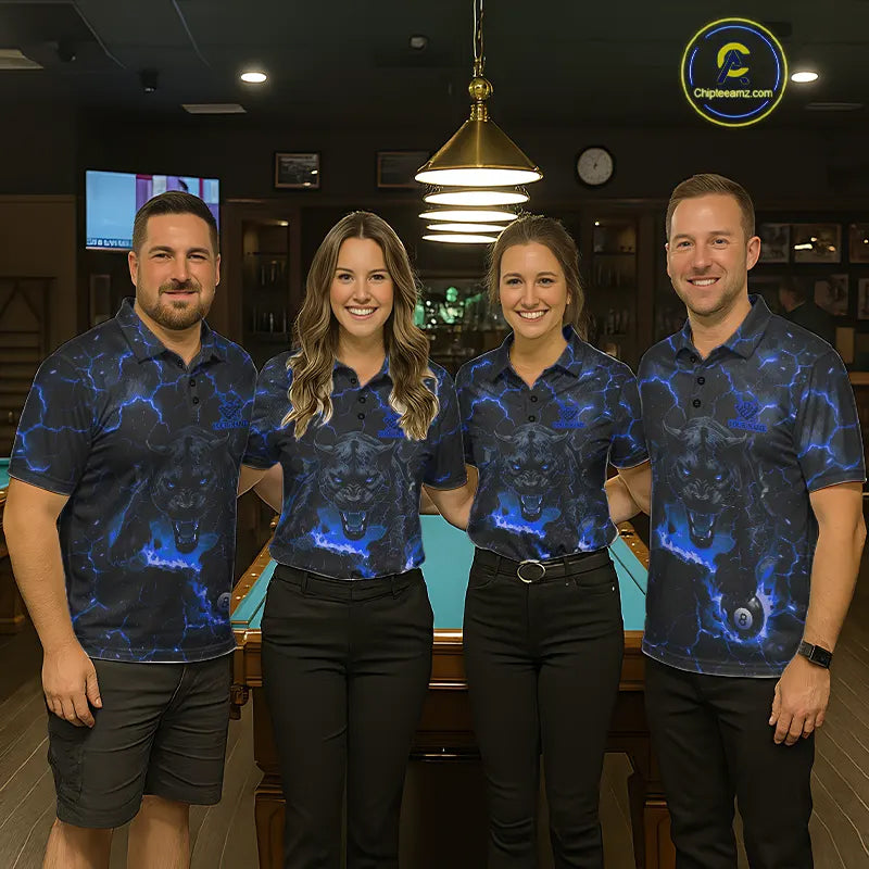 Blue 8 Ball Panther Fire Billiard Shirt For Men Custom Pool Team Shirt, Billiard League Jersey TDM5484