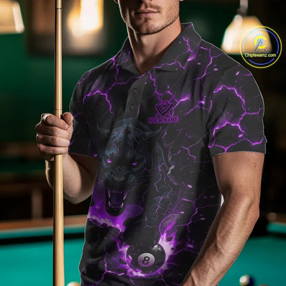 Purple 8 Ball Panther Fire Billiard Shirt For Men Custom Pool Team Shirt, Billiard League Jersey TDM5485