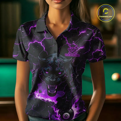Purple 8 Ball Panther Fire Billiard Shirt For Women Custom Pool Team Shirt, Billiard League Jersey TDM5485