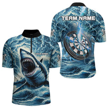 Load image into Gallery viewer, Personalized Shark Blue Lightning Darts Polo &amp; Quarter Zip Custom Dart Shirts For Men Dart Jerseys TDM3442