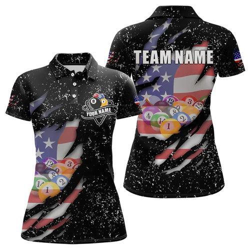 Personalized Grunge Black American Flag Billiard Shirts For Women Custom 8 Ball Pool Billiard Jersey TDM3743
